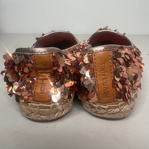 Tory Burch Rose Gold Metallic Sequin Mischa Espadrille Flats Size 6 - Picture 3 of 10